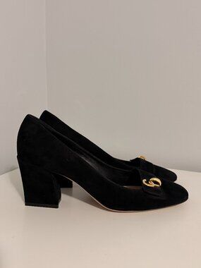 "C'est Dior" Black Suede Block Heel Pumps Gold CD Logo EU 39 / US 8.5 Made in